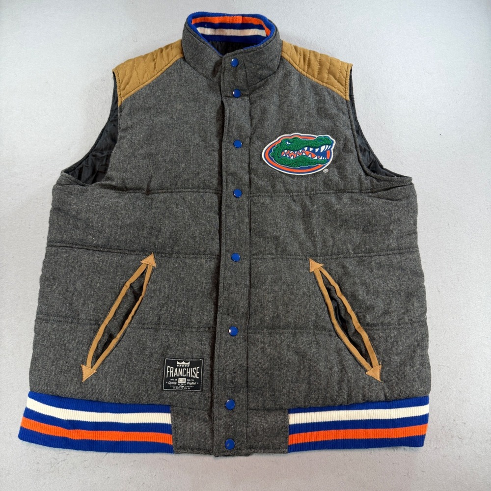 Franchise Club Florida Gators Puffer Vest Mens XL Grey Wool Blend Snap Front